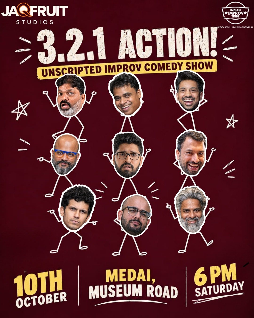3.2.1 Action! — Unscripted Improv Comedy Show, 10 October, 6 PM, Medai, Museum Road